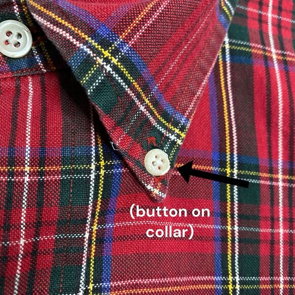 Vtg 90s Polo Ralph Lauren Big Shirt Mens L Red Button Down Plaid Pony Preppy LS - Picture 7 of 15